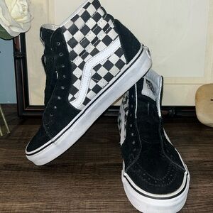 Vans Sk8- HI (Vans Patch) Checkerboard Sneakers Woman's Size 6  Black/ White EUC